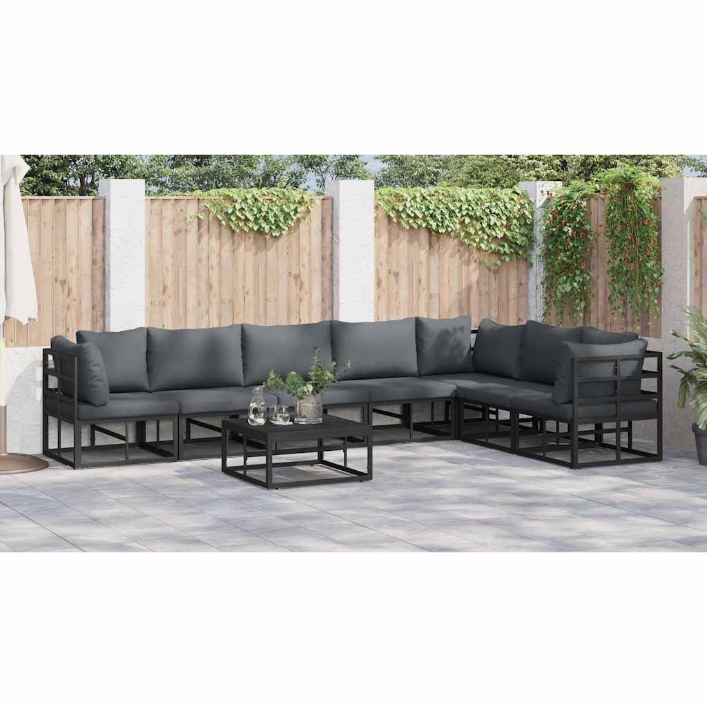 Garten-Sofa-Set mit Kissen 8 pcs Schwarz Aluminium