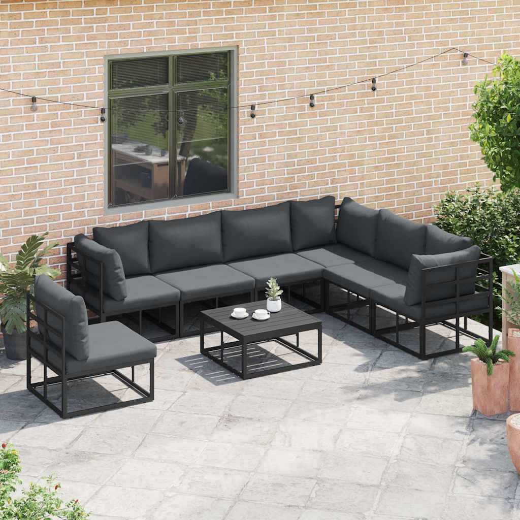 Garten-Sofa-Set mit Kissen 8 pcs Schwarz Aluminium