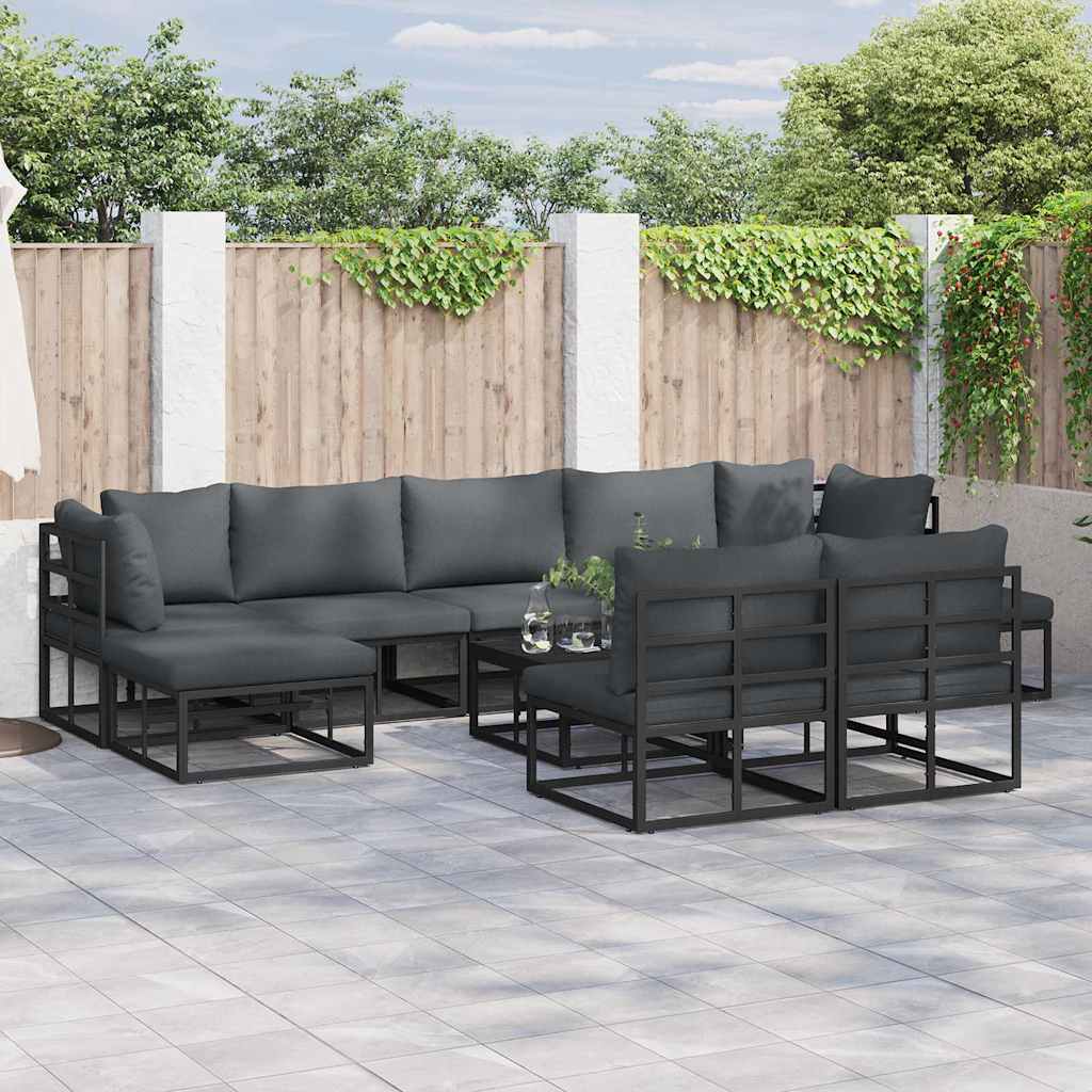 Garten-Sofa-Set mit Kissen 9 pcs Schwarz Aluminium