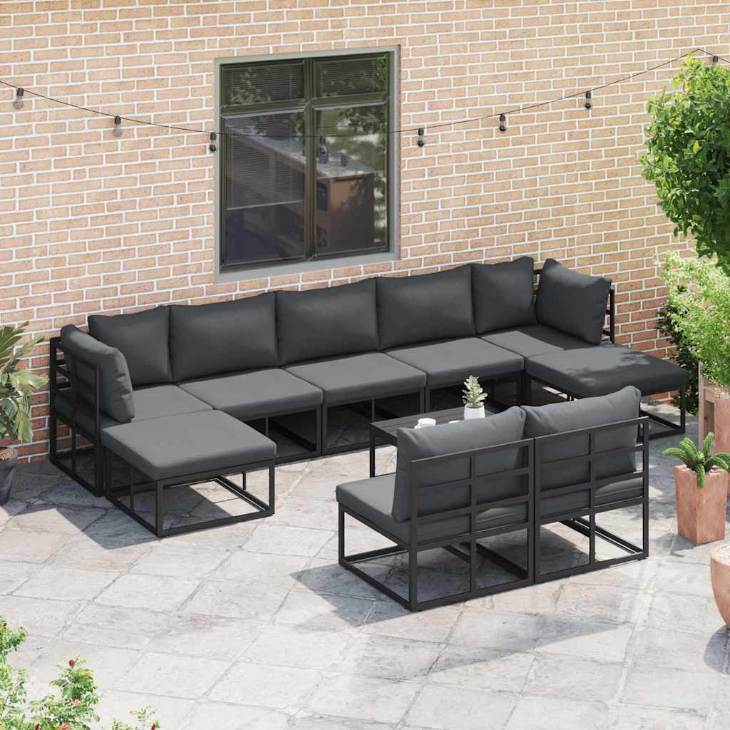 Garten-Sofa-Set mit Kissen 9 pcs Schwarz Aluminium