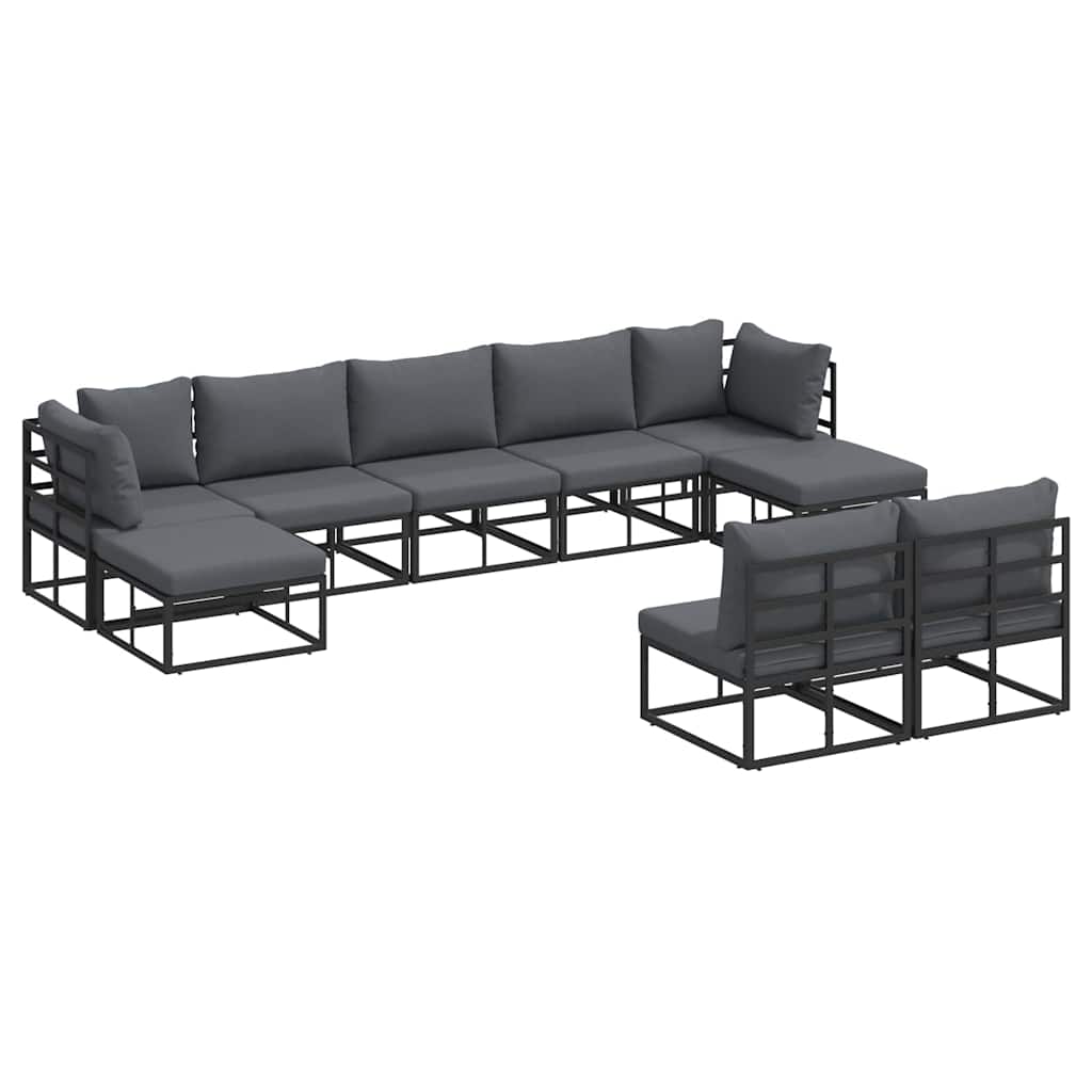 Garten-Sofa-Set mit Kissen 9 pcs Schwarz Aluminium