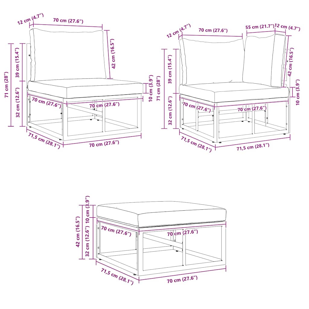 Garten-Sofa-Set mit Kissen 9 pcs Schwarz Aluminium