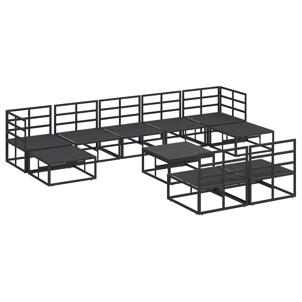 Garten-Sofa-Set mit Kissen 10 pcs Schwarz Aluminium