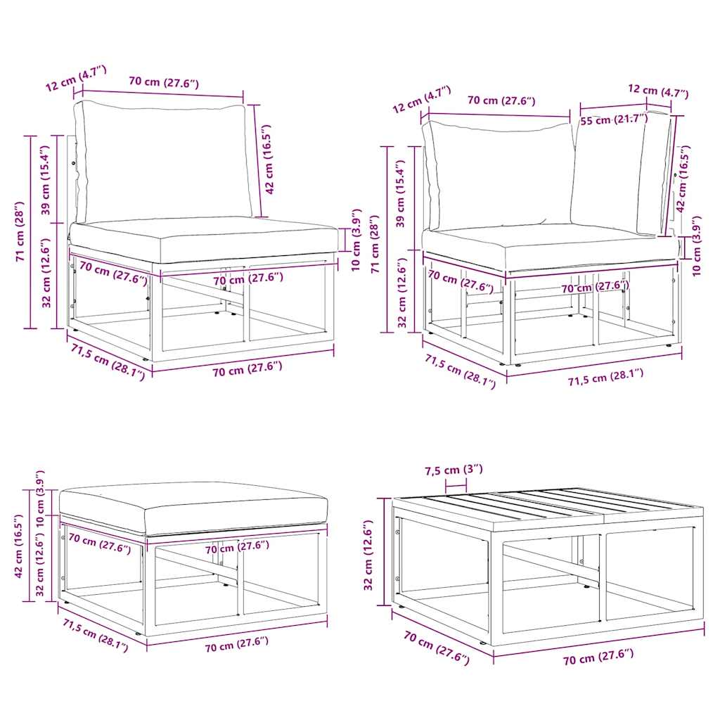 Garten-Sofa-Set mit Kissen 10 pcs Schwarz Aluminium