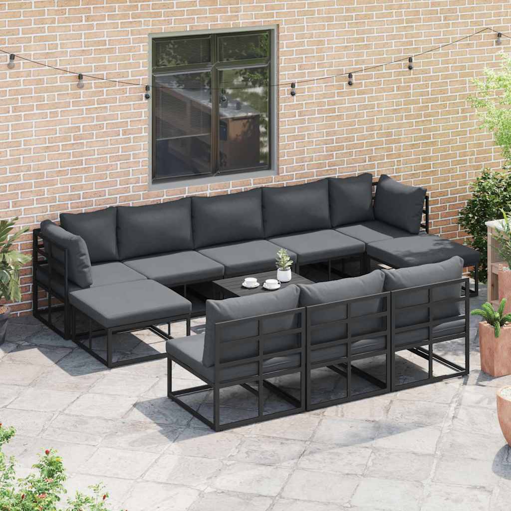 Garten-Sofa-Set mit Kissen 10 pcs Schwarz Aluminium