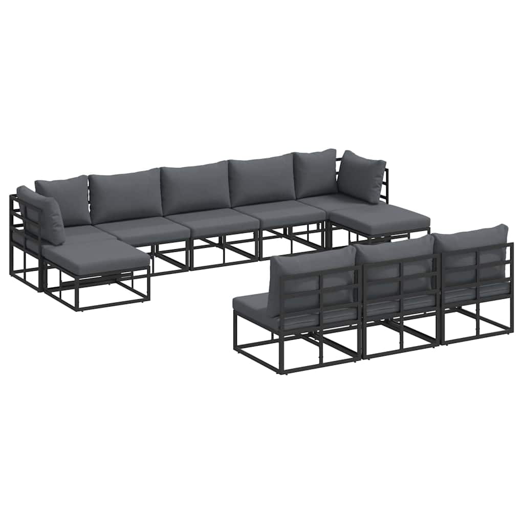 Garten-Sofa-Set mit Kissen 10 pcs Schwarz Aluminium