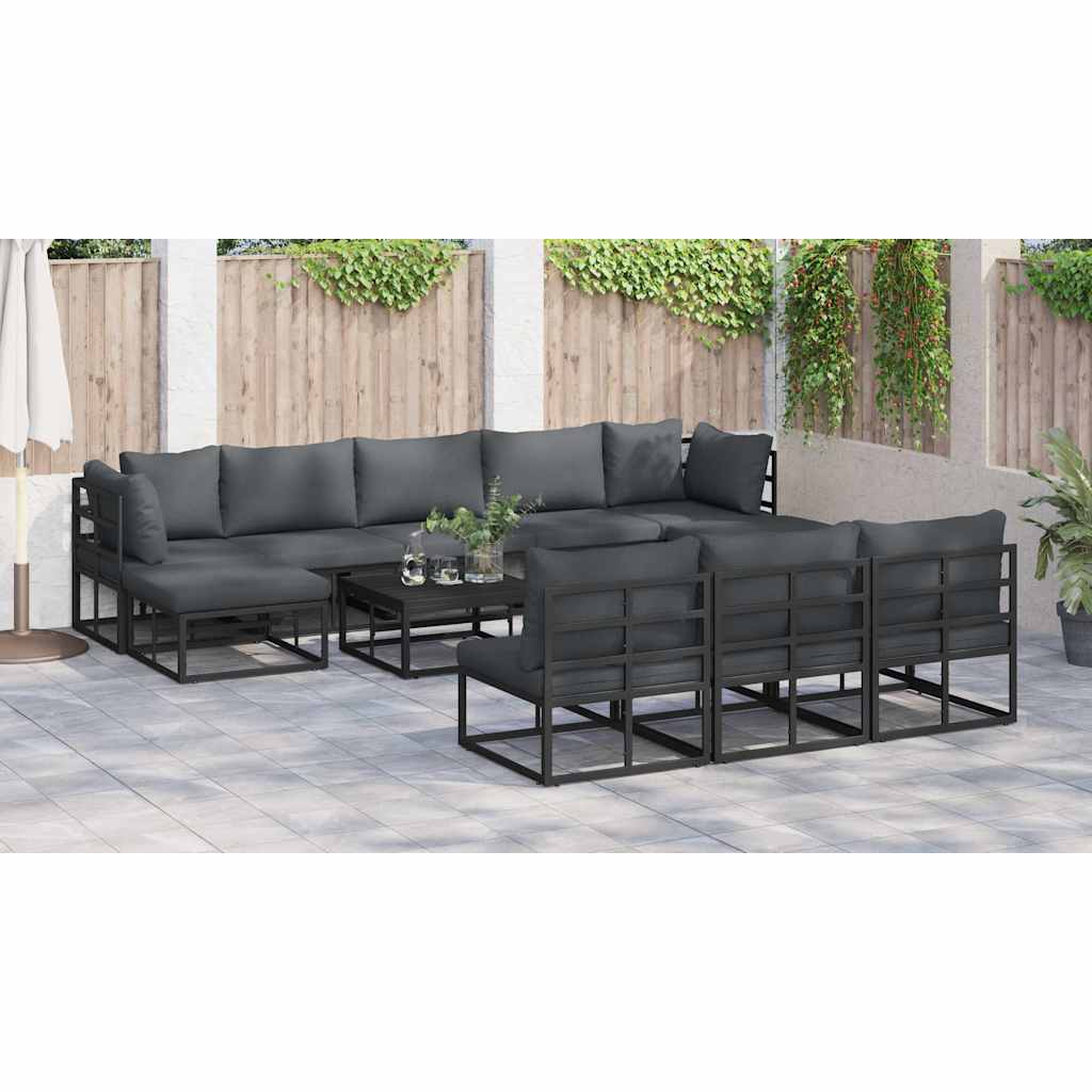 Garten-Sofa-Set mit Kissen 11 pcs Schwarz Aluminium
