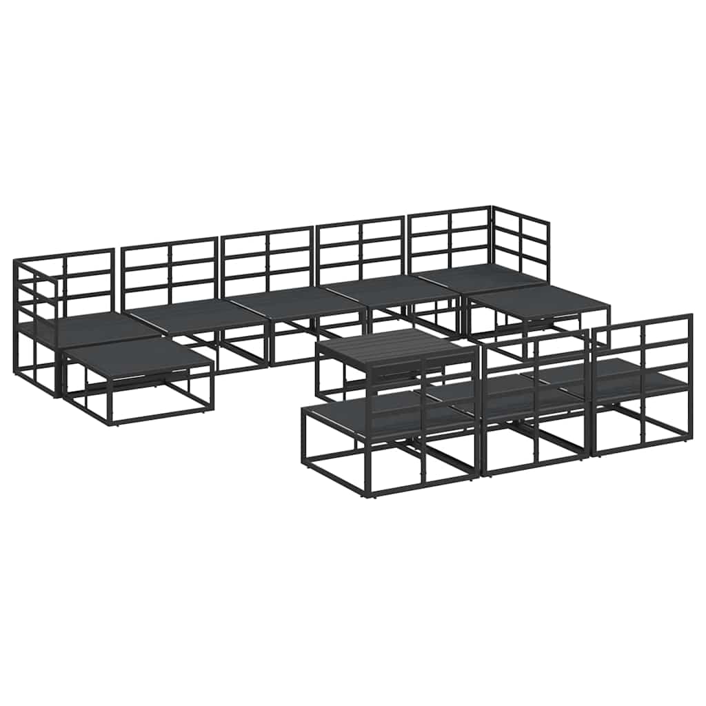 Garten-Sofa-Set mit Kissen 11 pcs Schwarz Aluminium