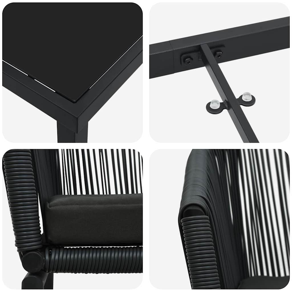 Garten Essgruppe 3 pcs Schwarz Poly Rattan