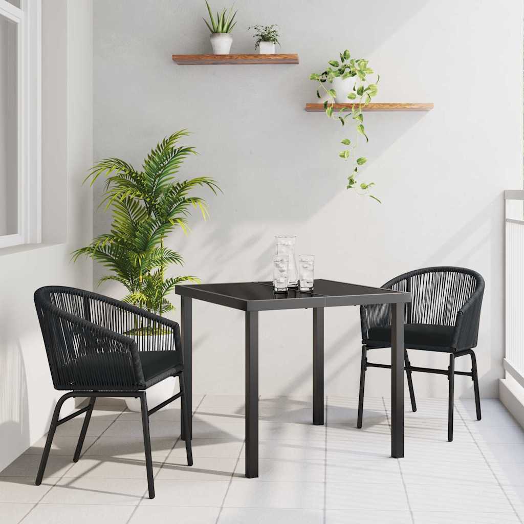 Garten Essgruppe 3 pcs Schwarz Poly Rattan