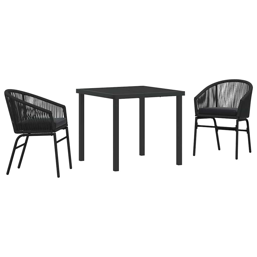 Garten Essgruppe 3 pcs Schwarz Poly Rattan