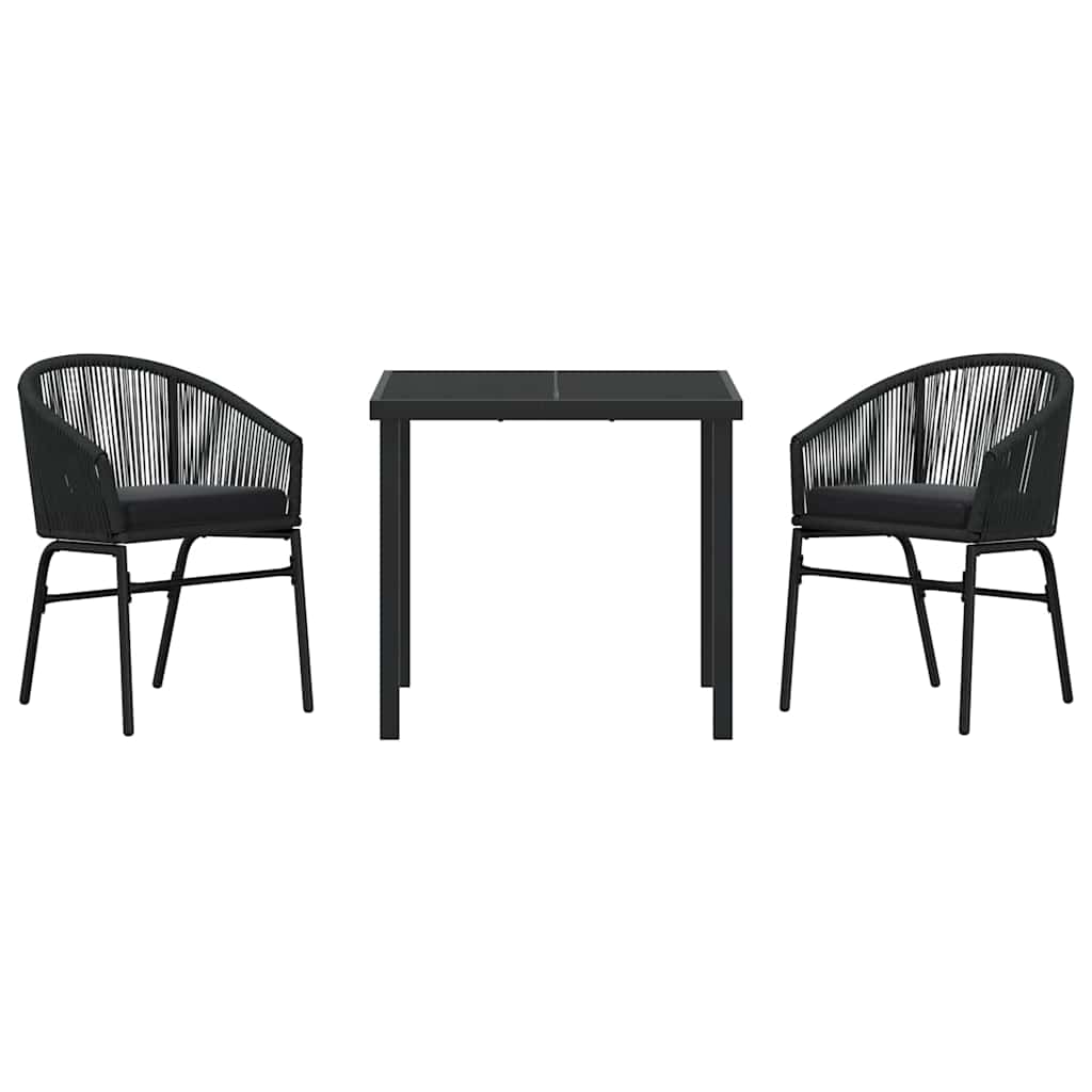 Garten Essgruppe 3 pcs Schwarz Poly Rattan