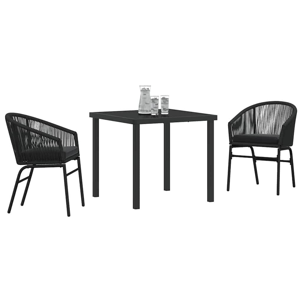 Garten Essgruppe 3 pcs Schwarz Poly Rattan