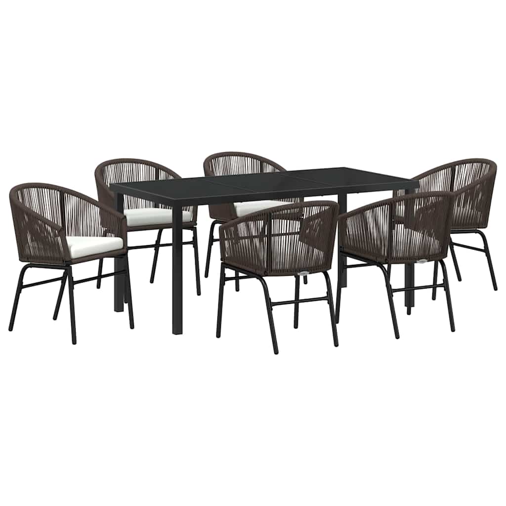 Garten Essgruppe 7 pcs Braun Poly Rattan