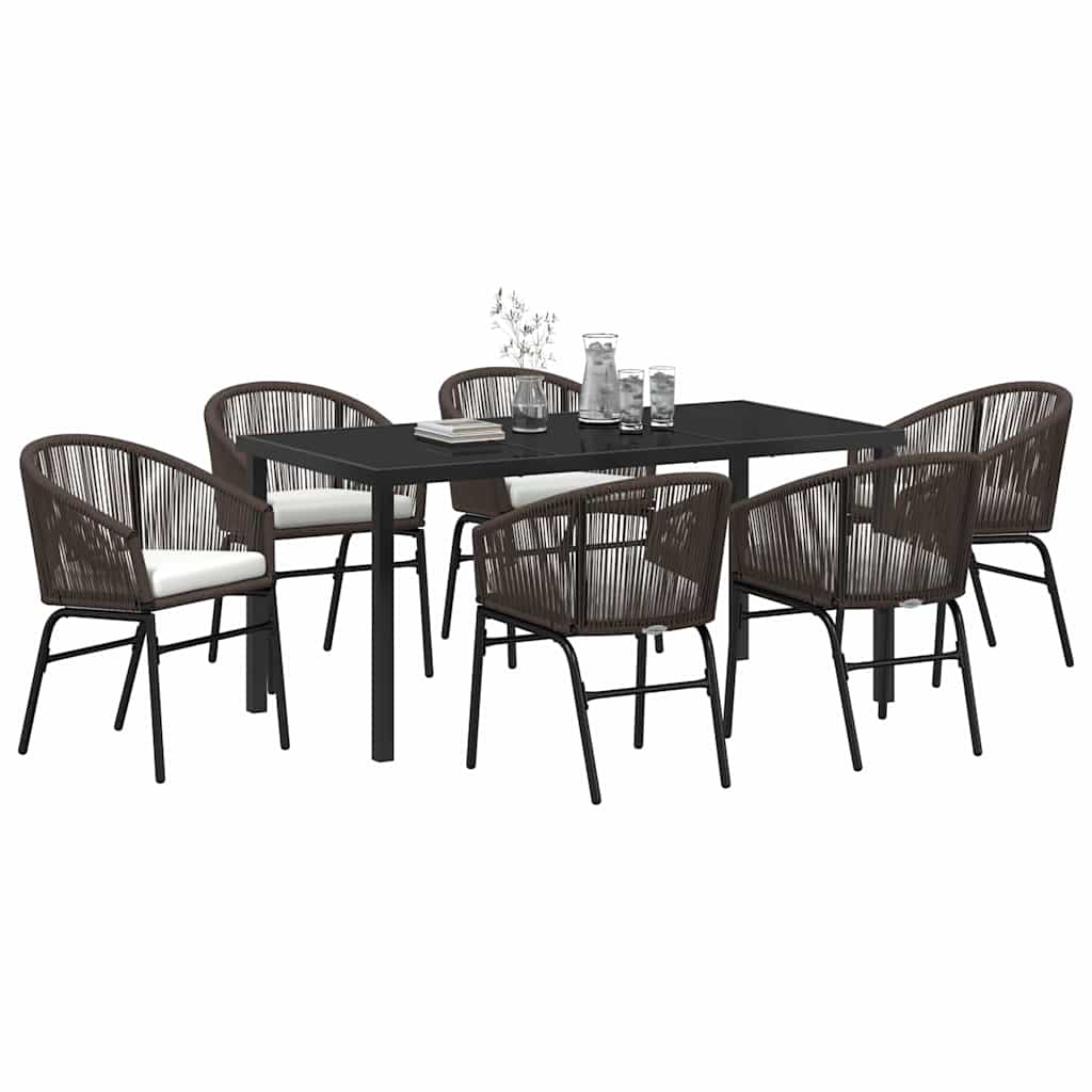Garten Essgruppe 7 pcs Braun Poly Rattan