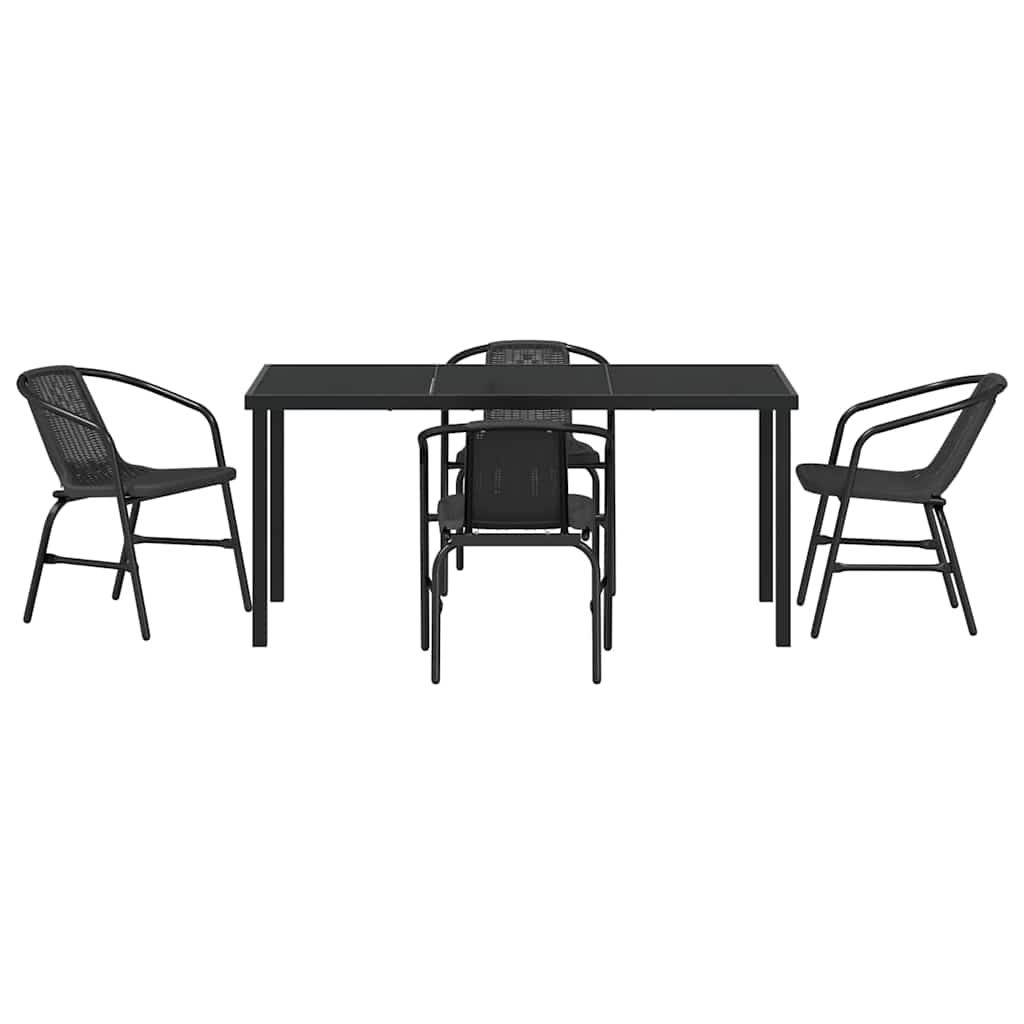 Garten Essgruppe 5 pcs Schwarz Poly Rattan