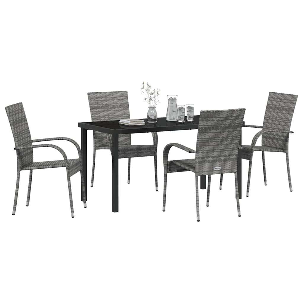 Garten Essgruppe 5 pcs Grau Poly Rattan