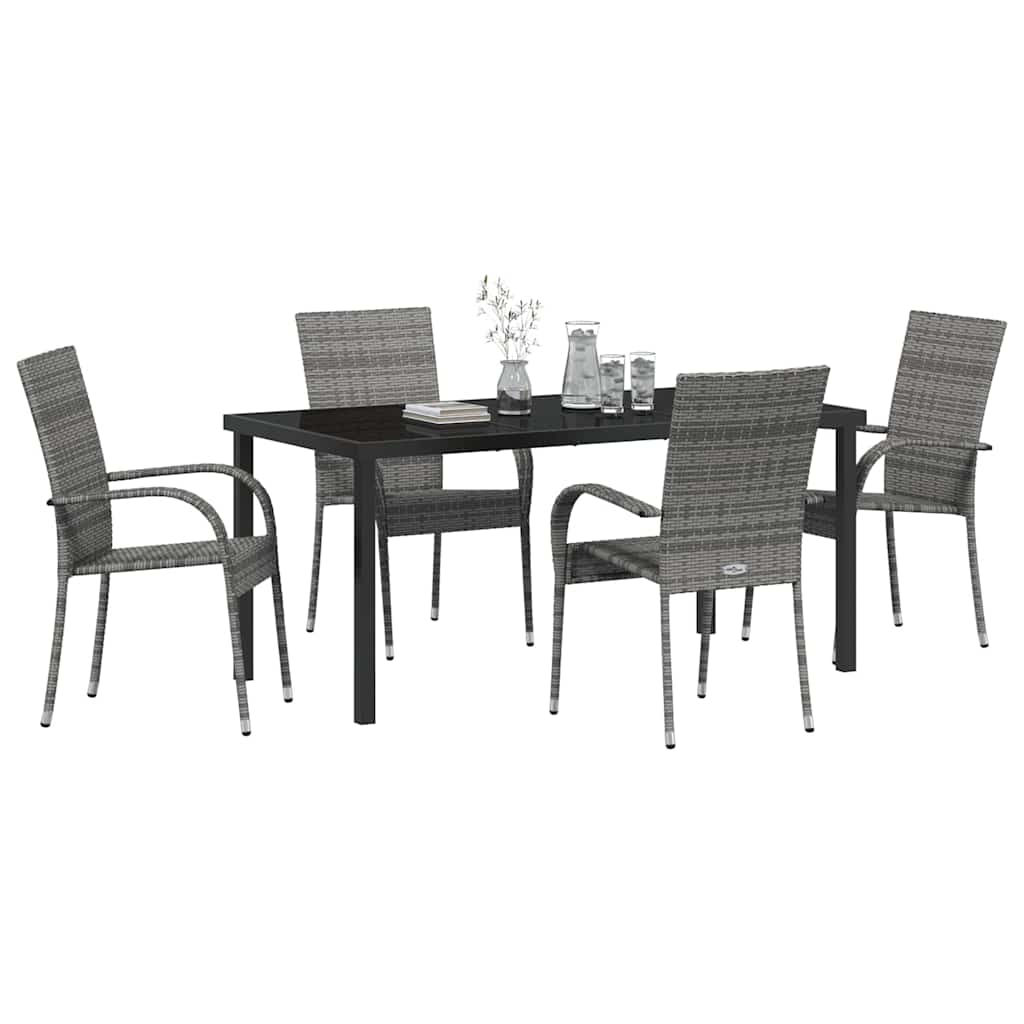 Garten Essgruppe 5 pcs Grau Poly Rattan