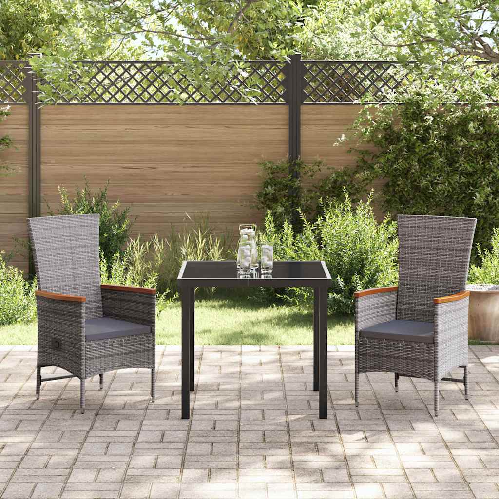 Garten Essgruppe mit Kissen 3 pcs Grau Poly Rattan