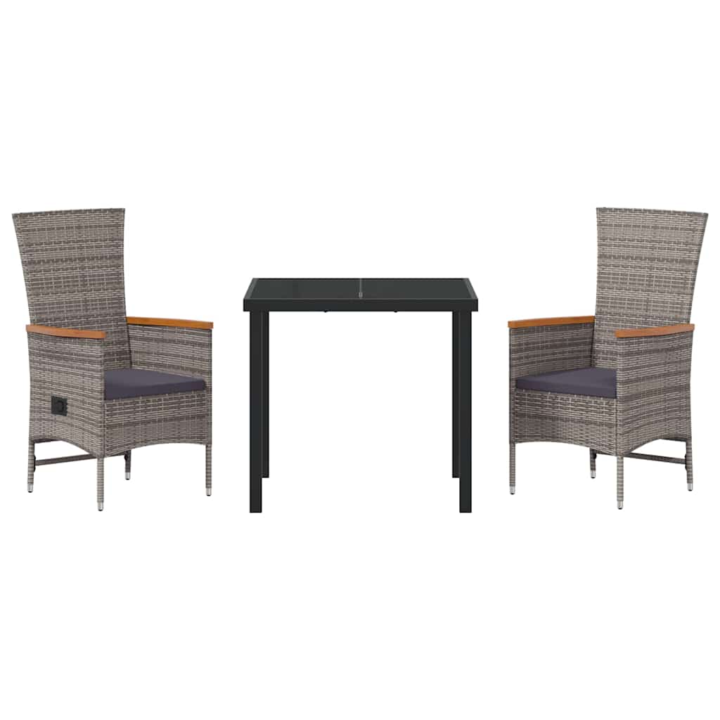 Garten Essgruppe mit Kissen 3 pcs Grau Poly Rattan