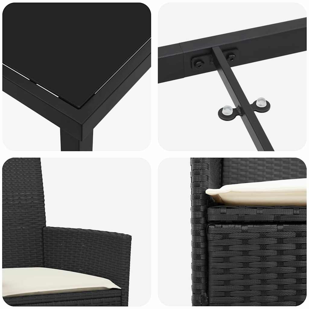 Garten Essgruppe 3 pcs Schwarz Poly-Rattan