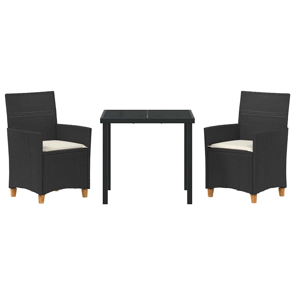 Garten Essgruppe 3 pcs Schwarz Poly-Rattan
