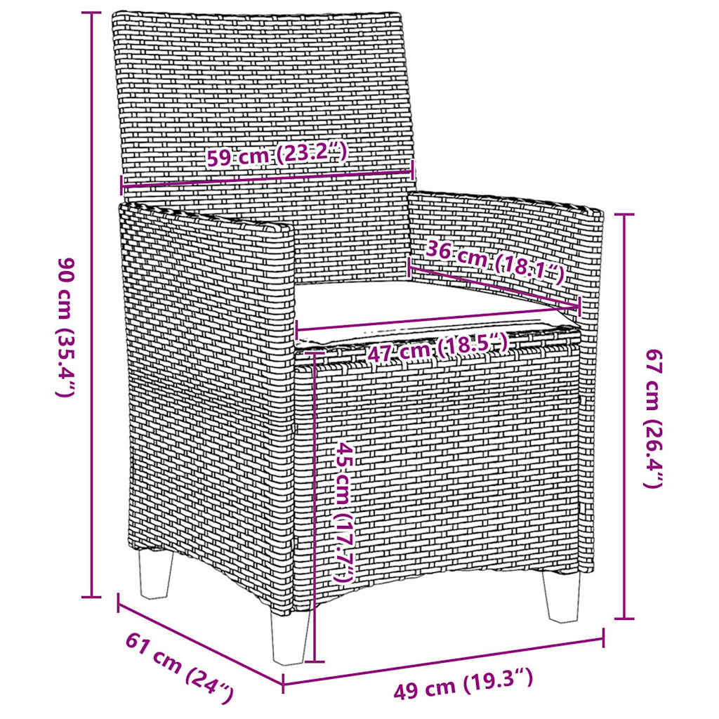 Garten Essgruppe 3 pcs Schwarz Poly-Rattan