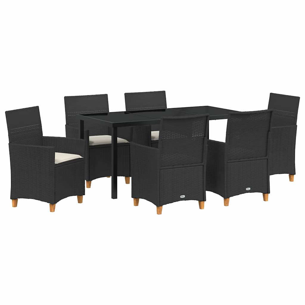 Garten Essgruppe 7 pcs Schwarz Poly-Rattan