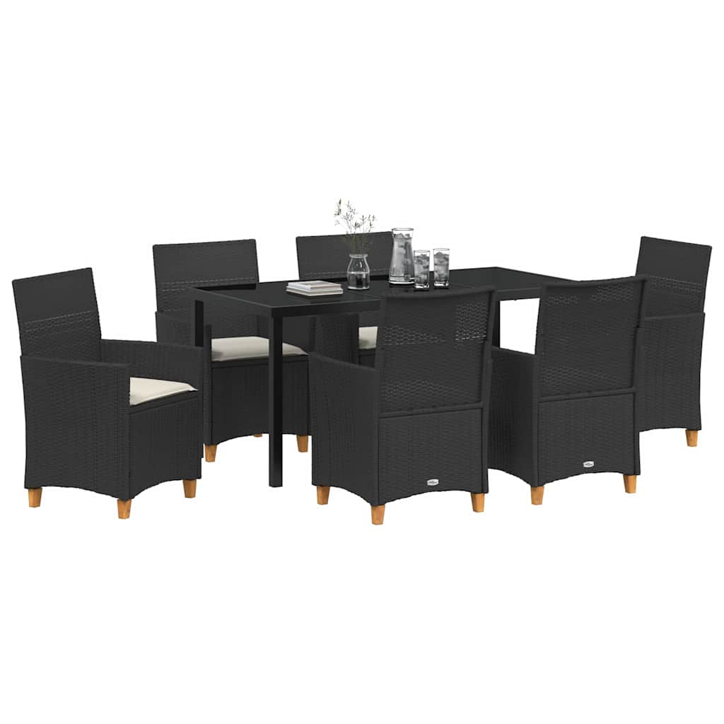 Garten Essgruppe 7 pcs Schwarz Poly-Rattan