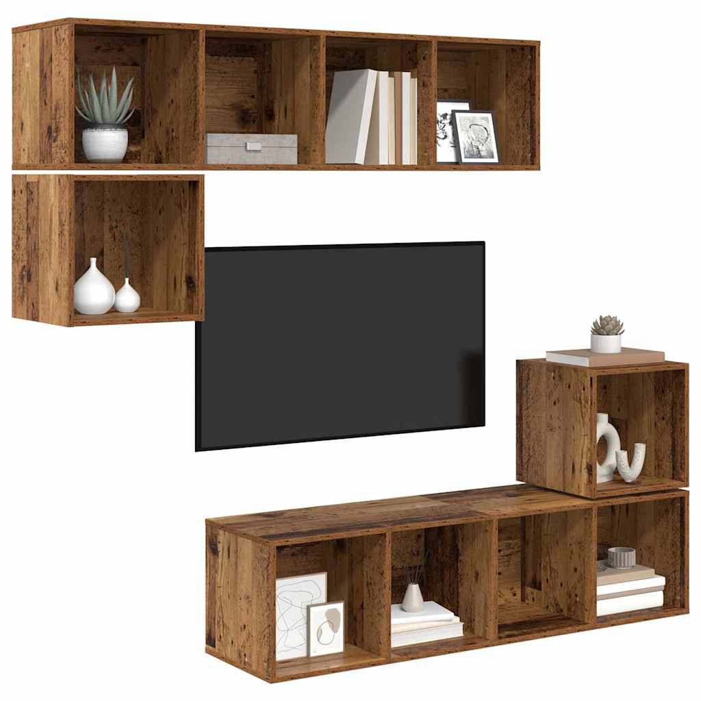 TV-Schrank-Set 4 pcs Altholz 37 x 37 x 142,5 cm Holzwerkstoff