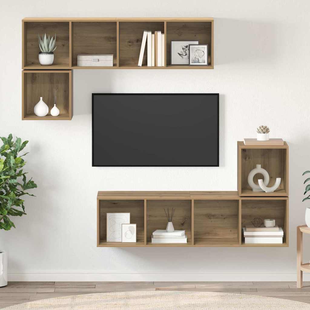 TV-Schrank-Set 4 pcs Eiche handwerklich 37 x 37 x 142,5 cm