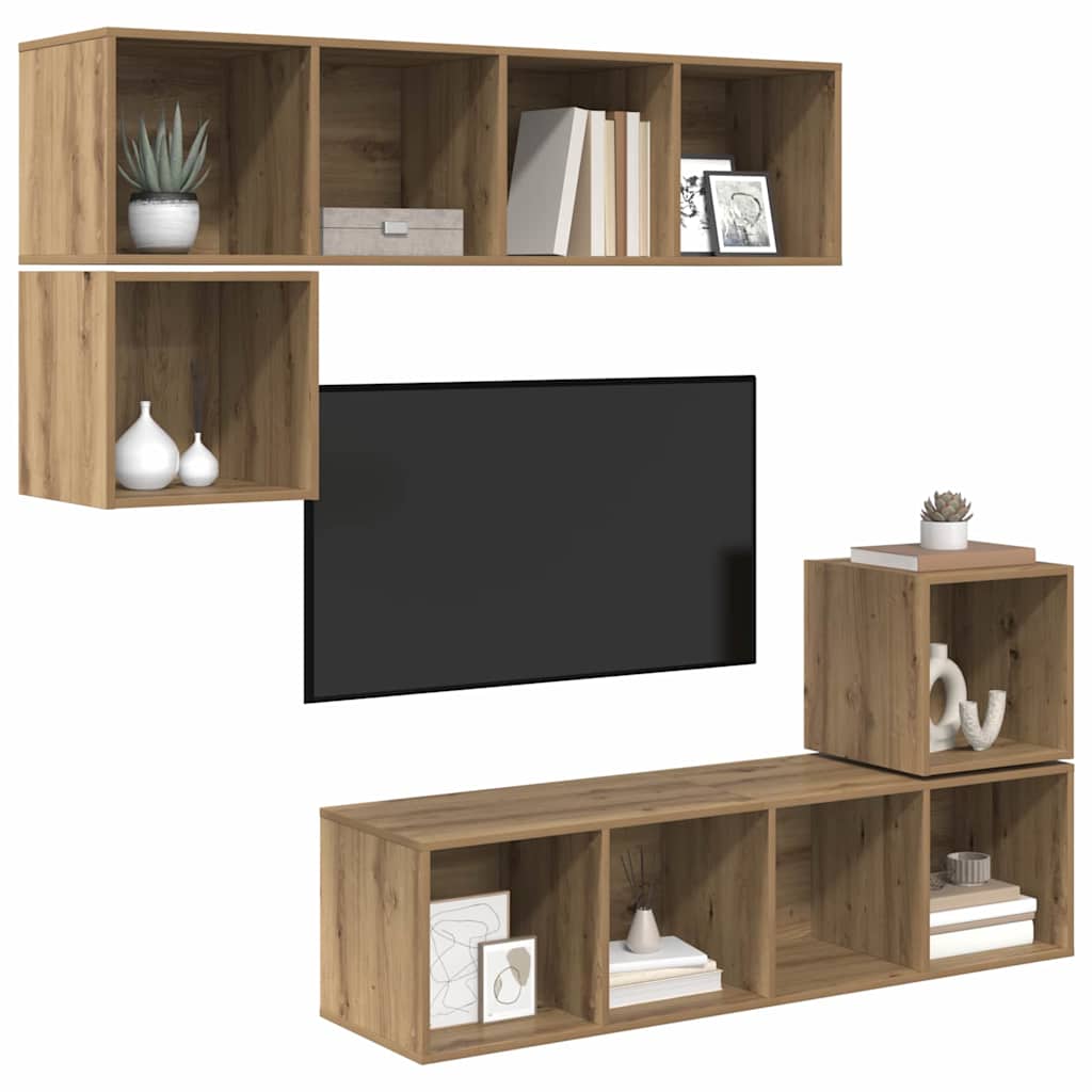 TV-Schrank-Set 4 pcs Eiche handwerklich 37 x 37 x 142,5 cm