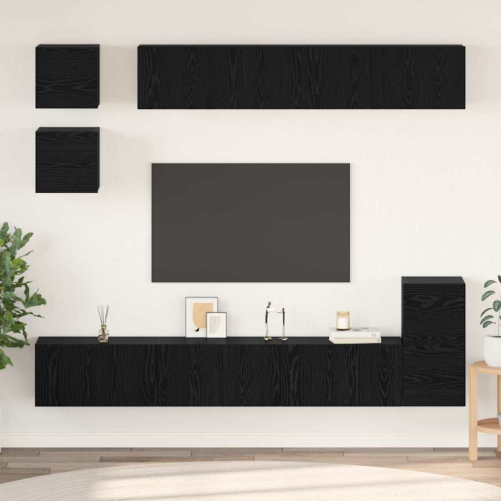 TV-Schrank-Set Wandmontiert 8 pcs Schwarze Eiche Holzwerkstoff