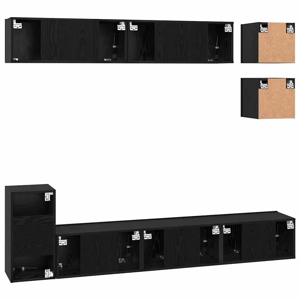 TV-Schrank-Set Wandmontiert 8 pcs Schwarze Eiche Holzwerkstoff