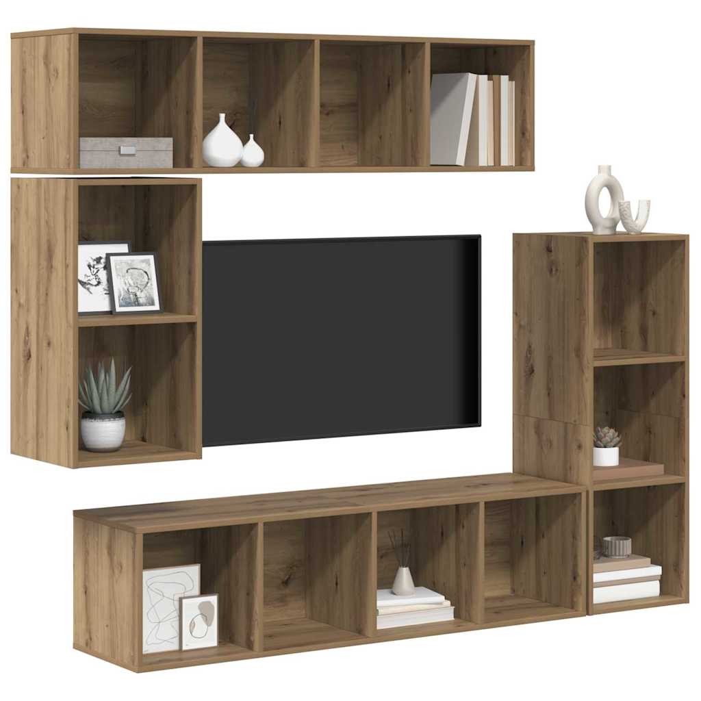 TV-Schrank-Set 4 pcs Eiche handwerklich 37 x 37 x 142,5 cm
