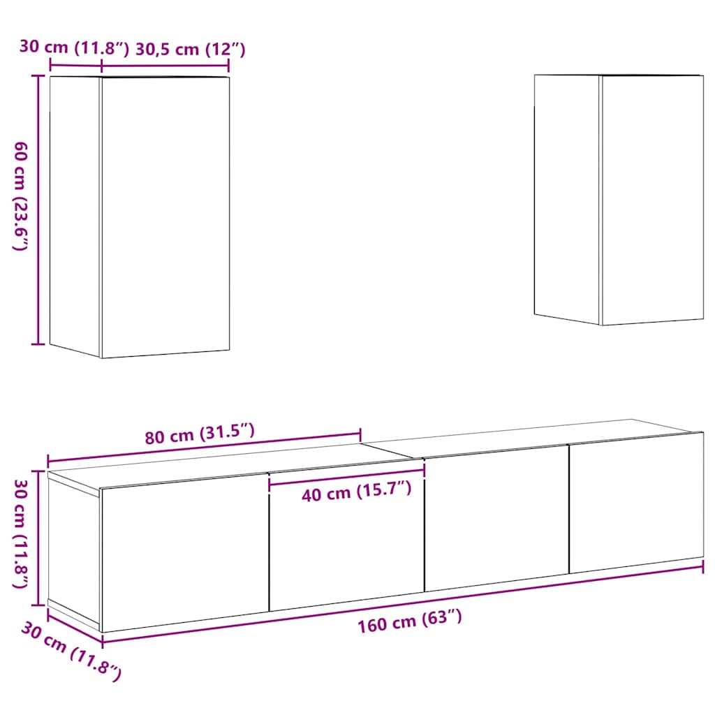 TV-Schrank-Set 4 pcs Altholz 80 x 30 x 30 cm Holzwerkstoff