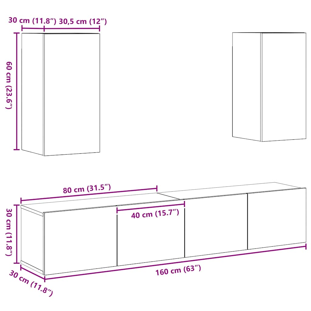 TV-Schrank-Set 4 pcs Altholz 160 x 30 x 30 cm Holzwerkstoff