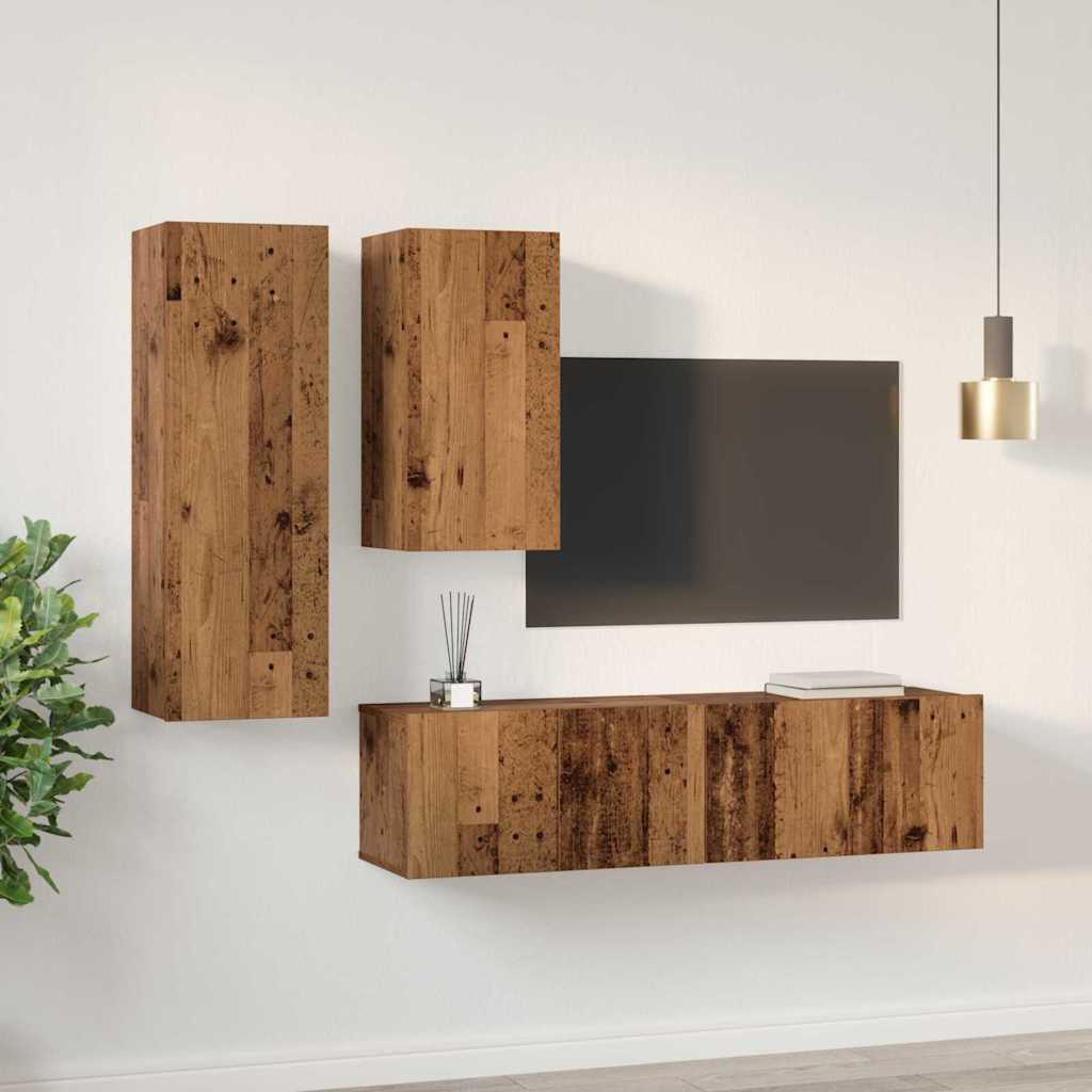 TV-Schrank-Set 4 pcs Altholz 30,5 x 30 x 90 cm Holzwerkstoff