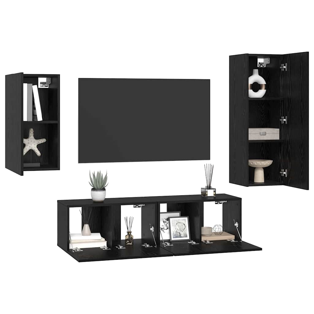 TV-Schrank-Set 4 pcs Schwarze Eiche 30,5 x 30 x 90 cm