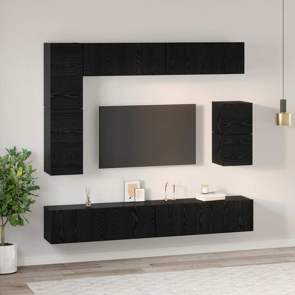 TV-Schrank-Set Wandmontiert 8 pcs Schwarze Eiche Holzwerkstoff