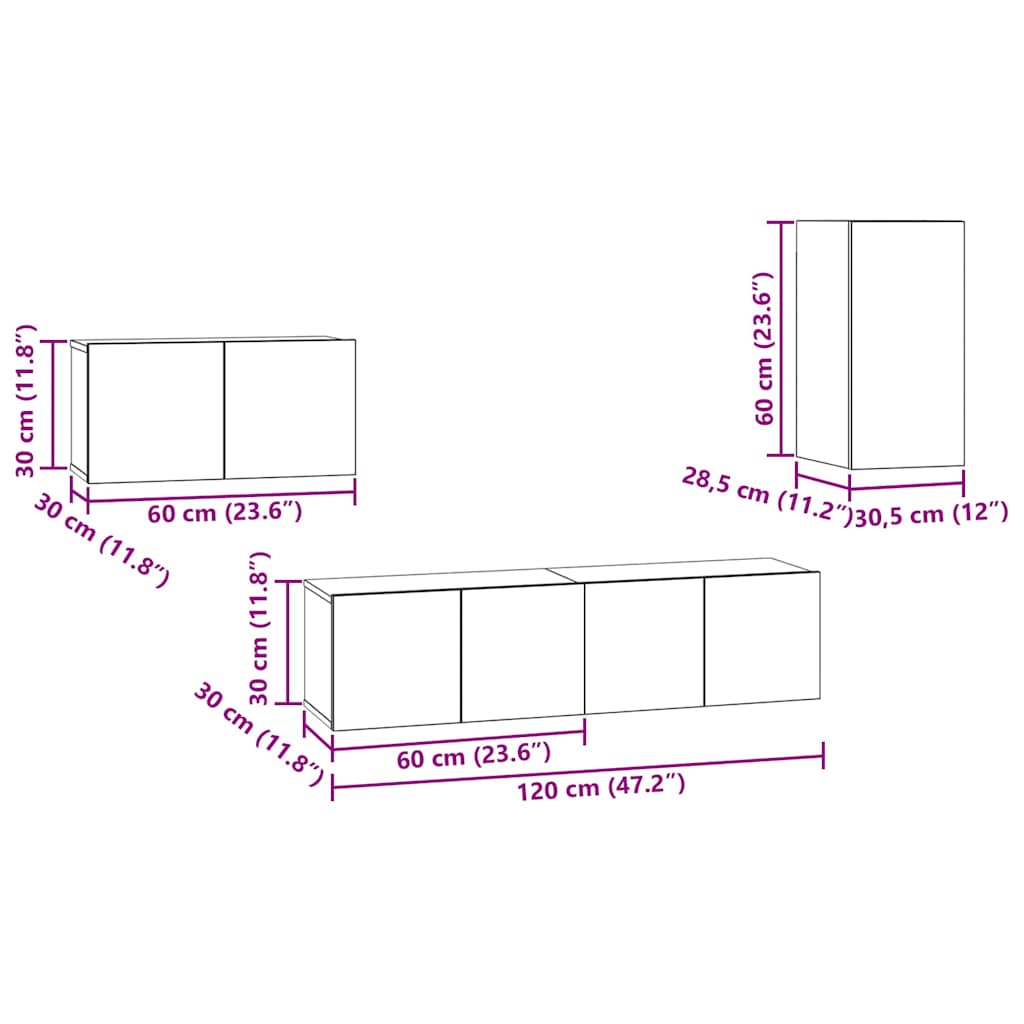 TV-Schrank-Set 4 pcs Schwarze Eiche 30,5 x 30 x 60 cm