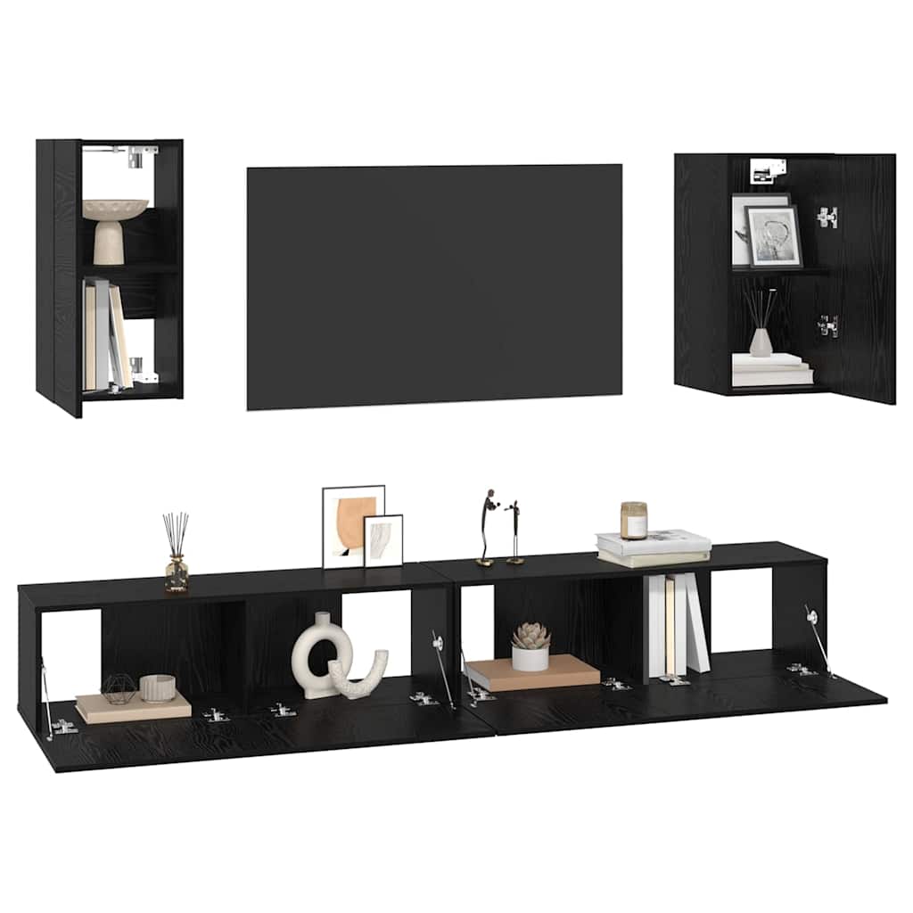 Wand TV Schrank Wandmontiert 6 pcs Schwarze Eiche Holzwerkstoff