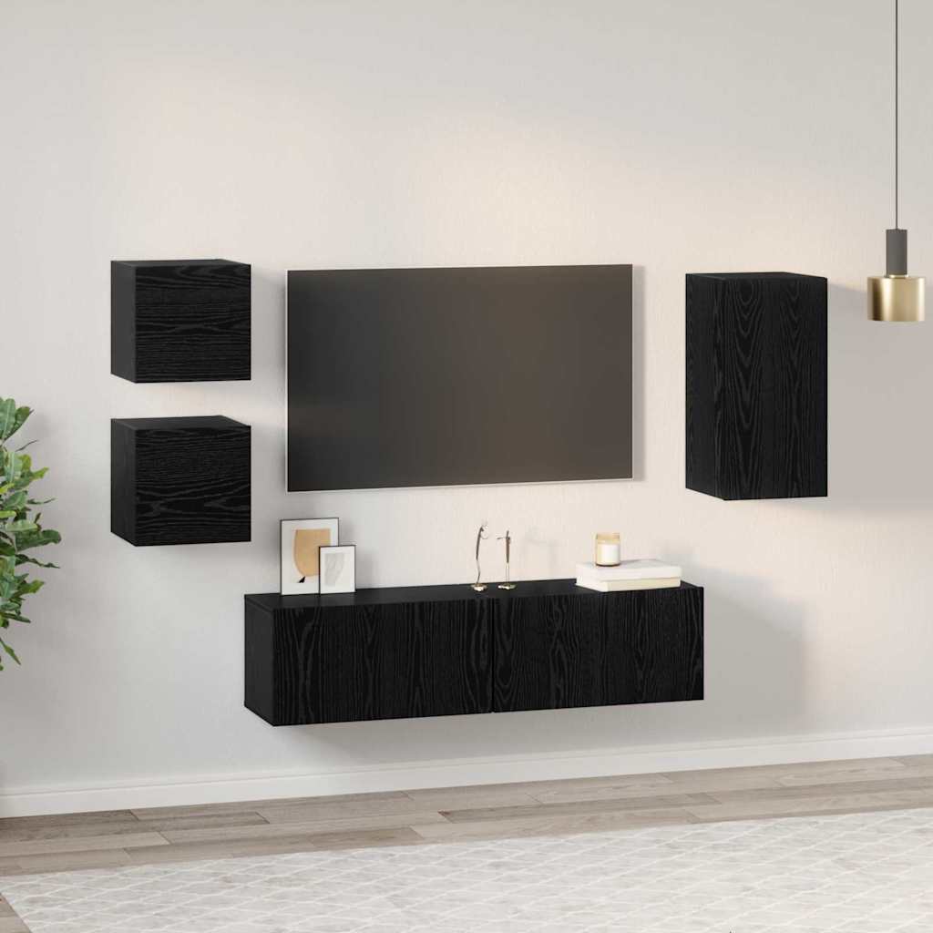 TV-Schrank-Set Wandmontiert 5 pcs Schwarze Eiche Holzwerkstoff
