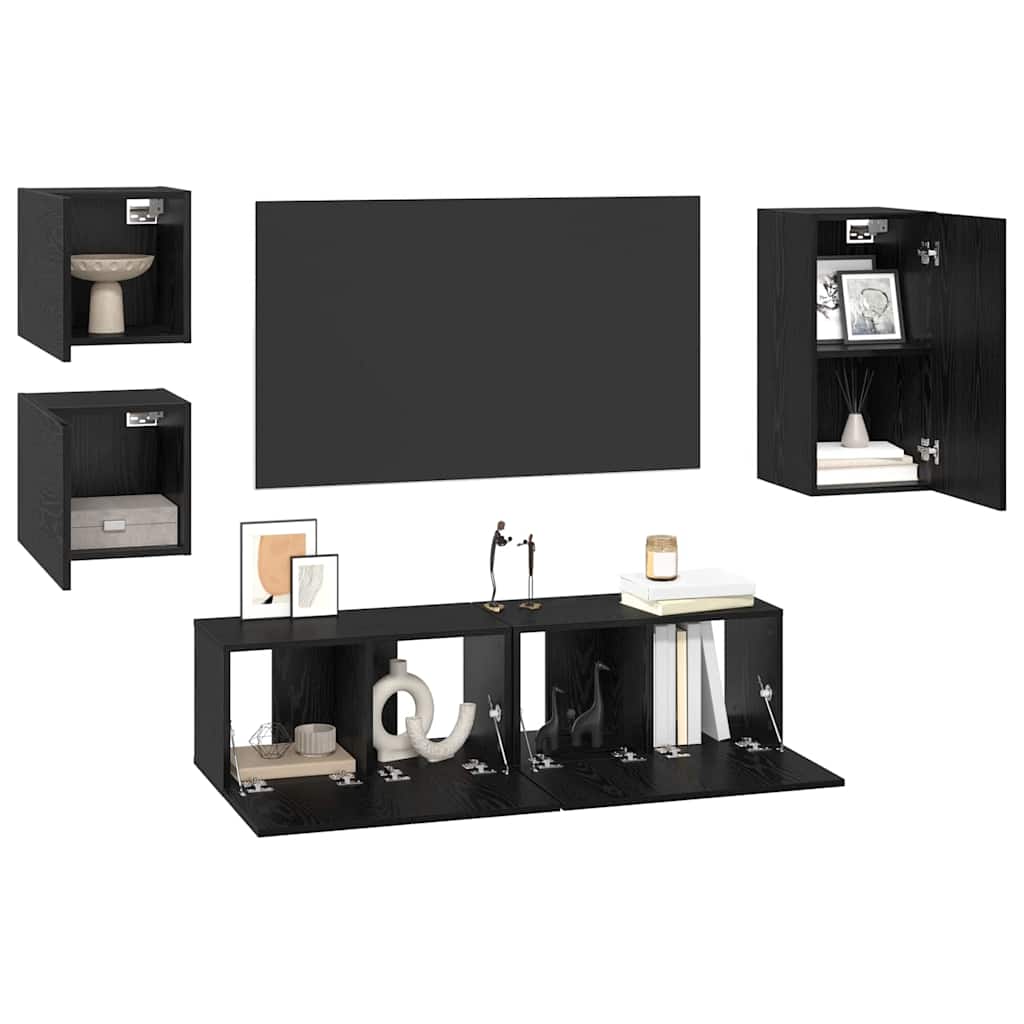 TV-Schrank-Set Wandmontiert 5 pcs Schwarze Eiche Holzwerkstoff