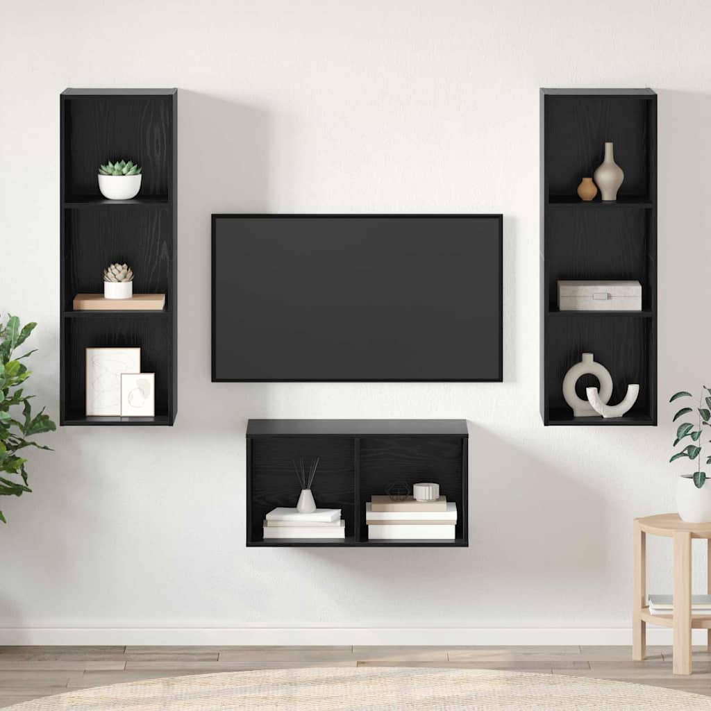 TV-Schrank-Set Schwarze Eiche 37 x 37 x 107 cm Holzwerkstoff