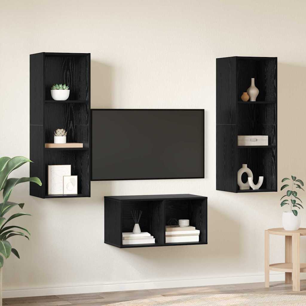 TV-Schrank-Set Schwarze Eiche 37 x 37 x 107 cm Holzwerkstoff