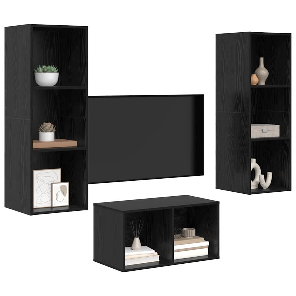 TV-Schrank-Set Schwarze Eiche 37 x 37 x 107 cm Holzwerkstoff