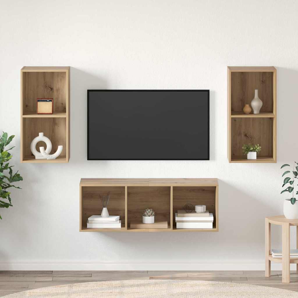 TV-Schrank-Set Wandmontiert Eiche handwerklich 37 x 37 x 107 cm