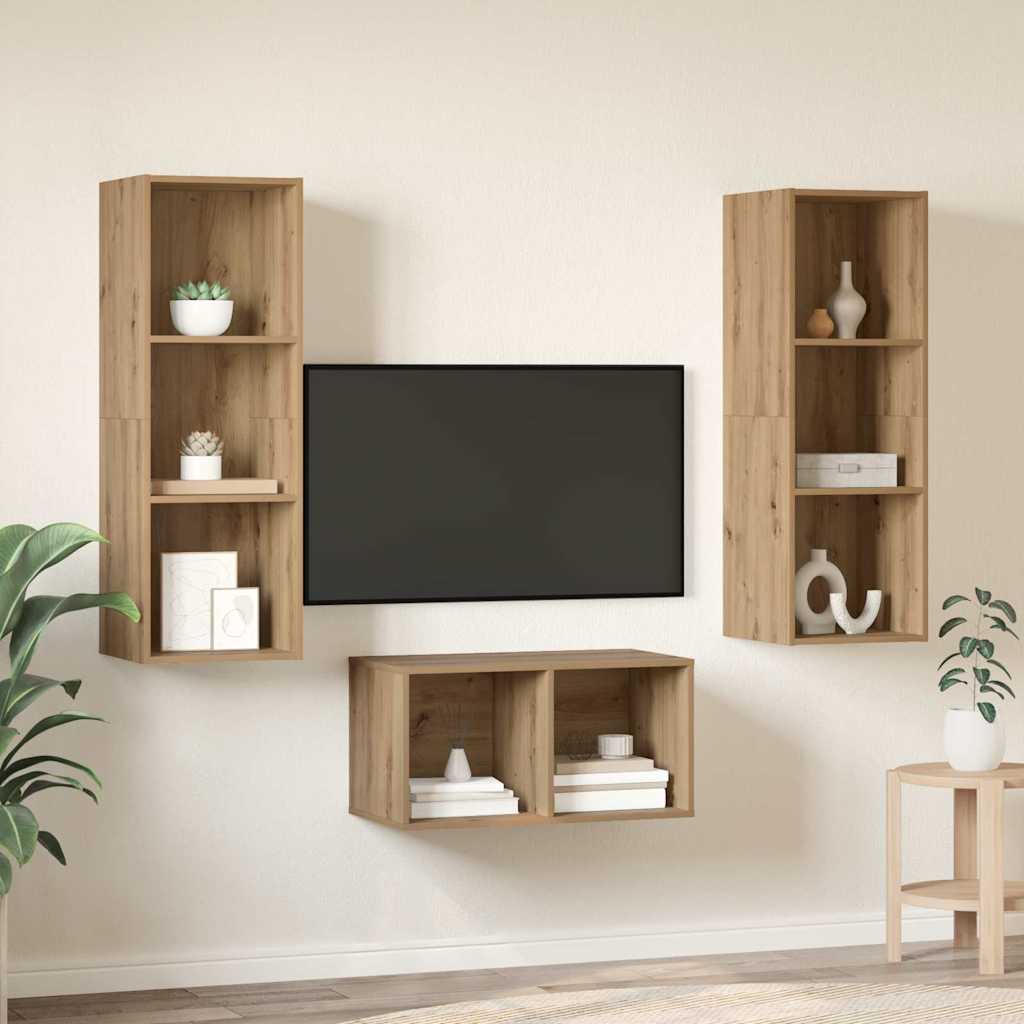 TV-Schrank-Set Wandmontiert Eiche handwerklich 37 x 37 x 107 cm