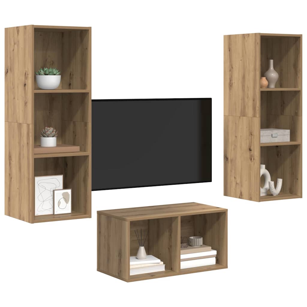 TV-Schrank-Set Wandmontiert Eiche handwerklich 37 x 37 x 107 cm